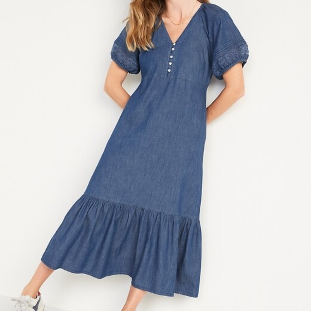 Old Navy Blue Button-Front Maxi Dress